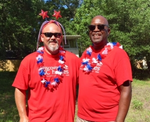 two men in 4th of july decorations